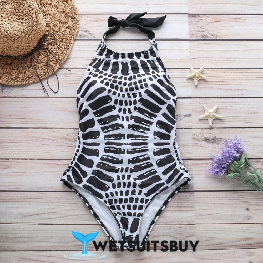 Black And White Print One Piece Swimsuits Strappy Blue and White ...